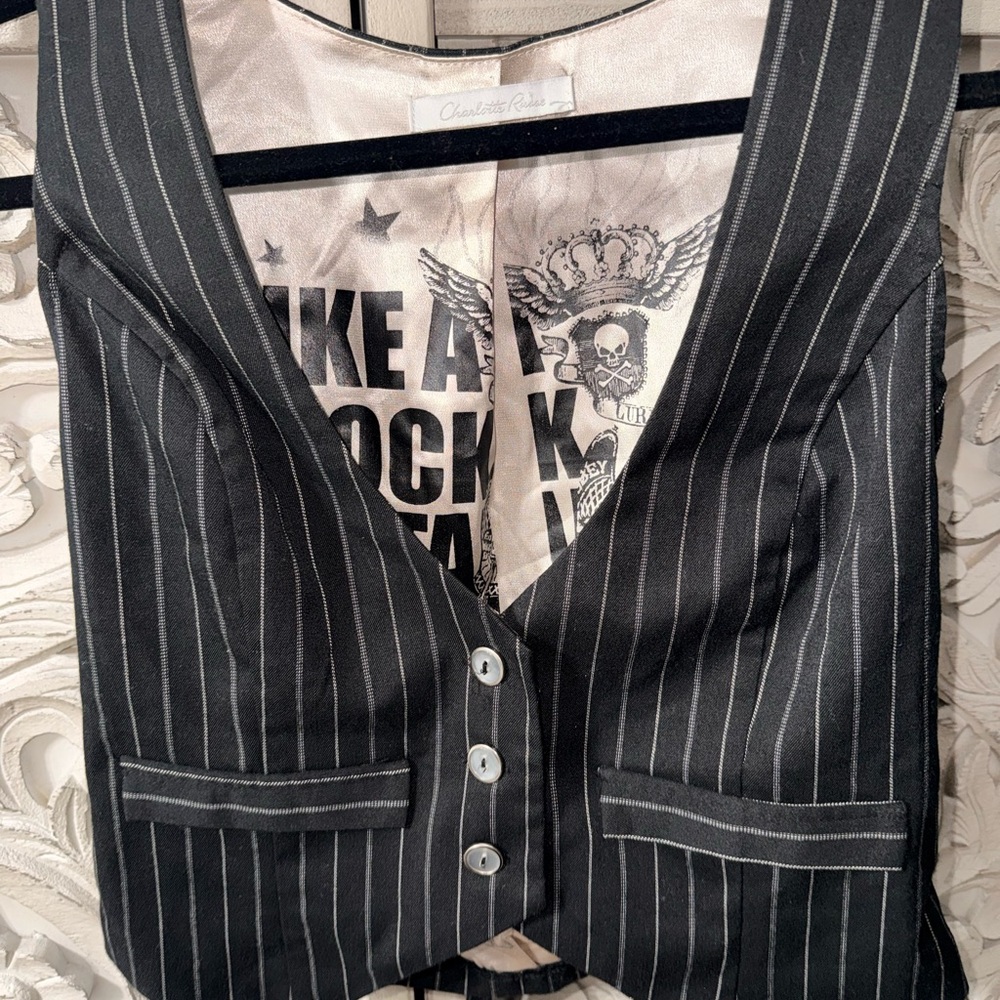 Charlotte Russe Black Pinstripe Vest with Silver Buttons